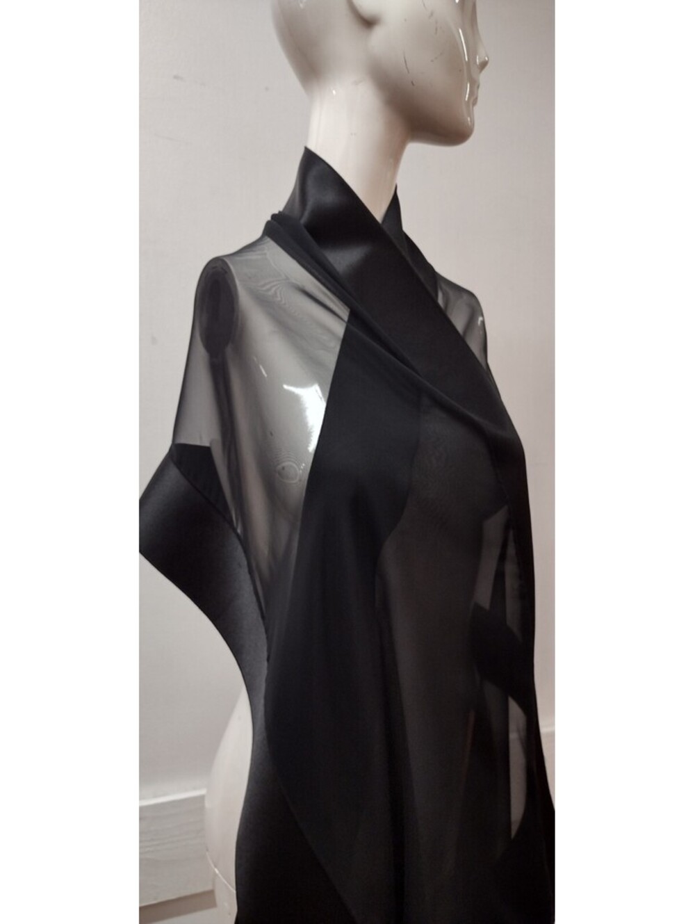 PATRA Black Satin Chiffon Stole Wide Scarf Evening Wear 70" inches long 18" wide